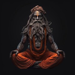 Indian holy sadhu on black background
