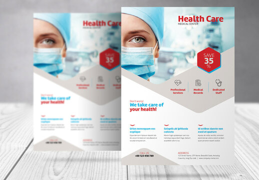 Medical Healthcare Business Flyer with Red and Blue Accents
