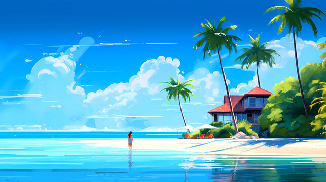 Illustration of a beautiful view of a tropical island