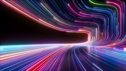 3d render, abstract background, colorful neon lines, digital futuristic wallpaper
