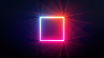 3d render, abstract neon background with red blue square frame glowing in the dark. Minimalist geometric wallpaper