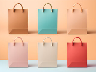 Colored kraft paper bags, multi colors gift bags, mockup