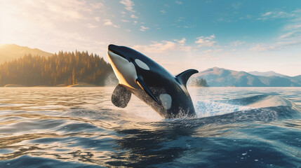 Orca whale jumping in water Generative AI