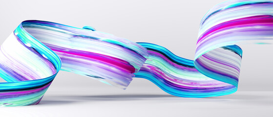 Fototapeta premium 3d rendering. Abstract creative background, volumetric paint smear, multicolored brushstroke. Modern wallpaper. Folded ribbon
