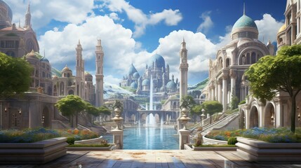 Obraz premium Landscape with castle. AI generated art illustration.
