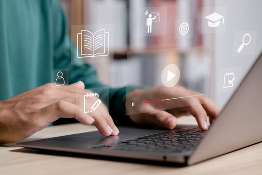 E-learning education, internet lessons and online webinar, online education concept,