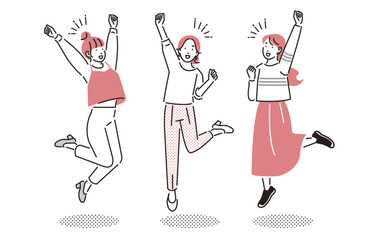 笑顔でジャンプする女性たち