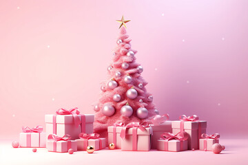 Pink Pastel Christmas tree and gifts