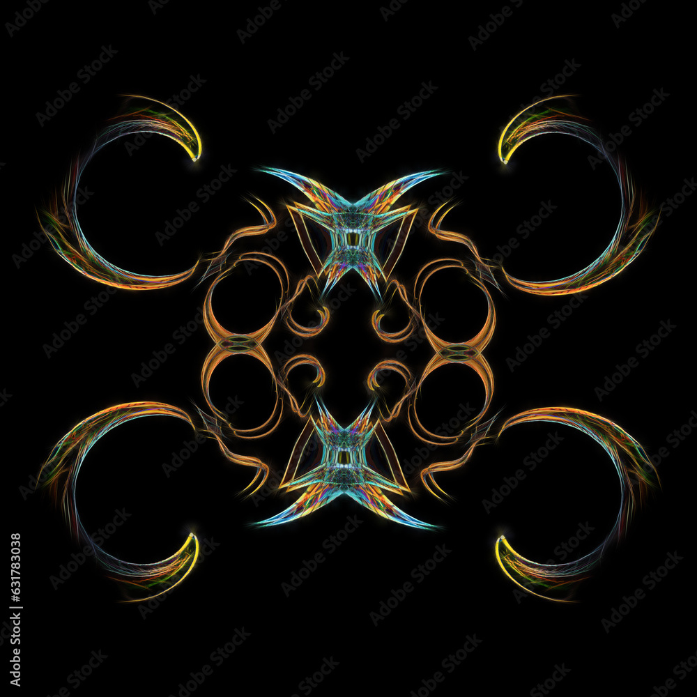 Poster glowing gold metallic pattern and design isolated from a plain black background