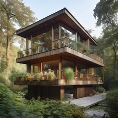 Fototapeta premium A wooden house green