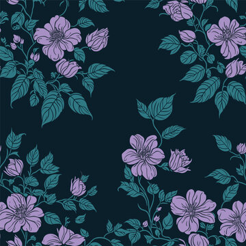 Floral Seamless Repeated Pattern Design botanical illustration, colorful background, textile design
