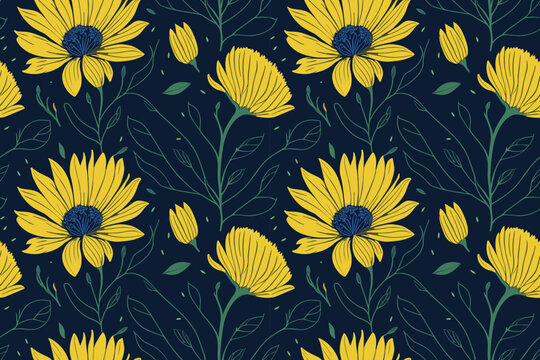 Floral Seamless Repeated Pattern Design botanical illustration, colorful background, textile design