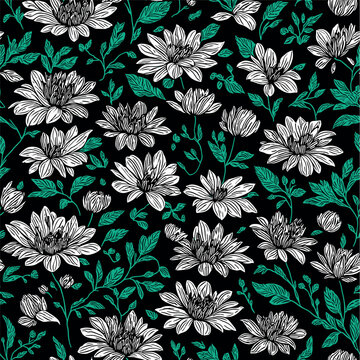 Floral Seamless Repeated Pattern Design botanical illustration, colorful background, textile design