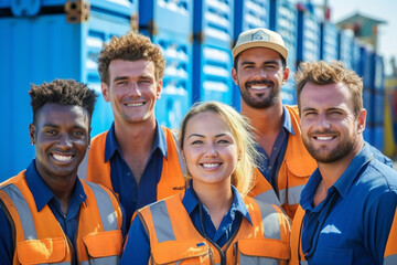 Commercial ship crew include female standing and together - 631786473