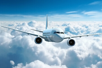 Naklejka na ściany i meble passenger plane flies among the clouds in the sky