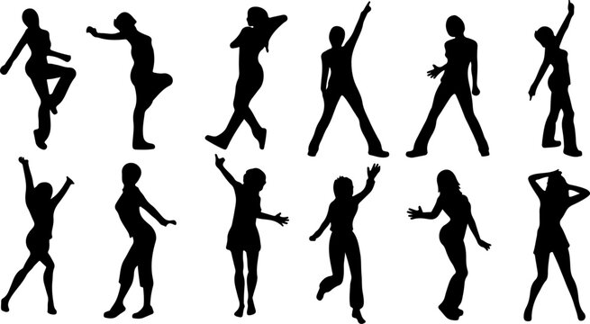 silhouettes of dancing girls vector