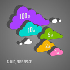 Hosting server database network and cloud service icons infographics, cloud database computing infographics set, clouds computing electronics connection, isolated vector illustration.