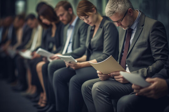Close up of unrecognizable job applicants waiting for interview