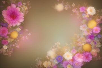 Pastel Illustration with Flowers Decor. Coloured flowers with empty spacein the middle of gradient pastel background. Generative-AI.