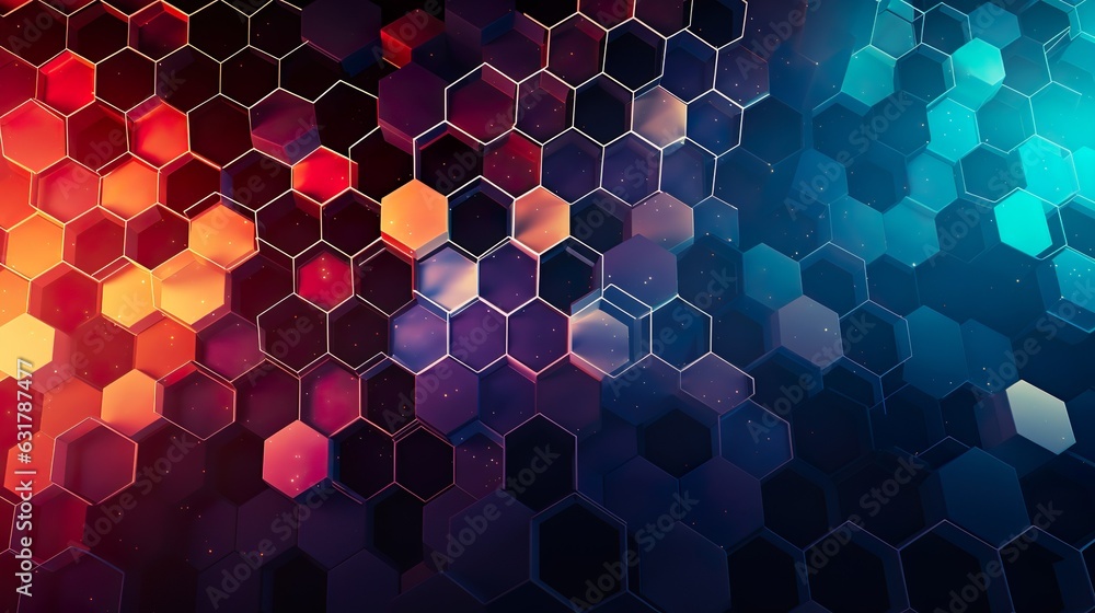 Wall mural abstract technological hexagonal background. 3d rendering watercolor