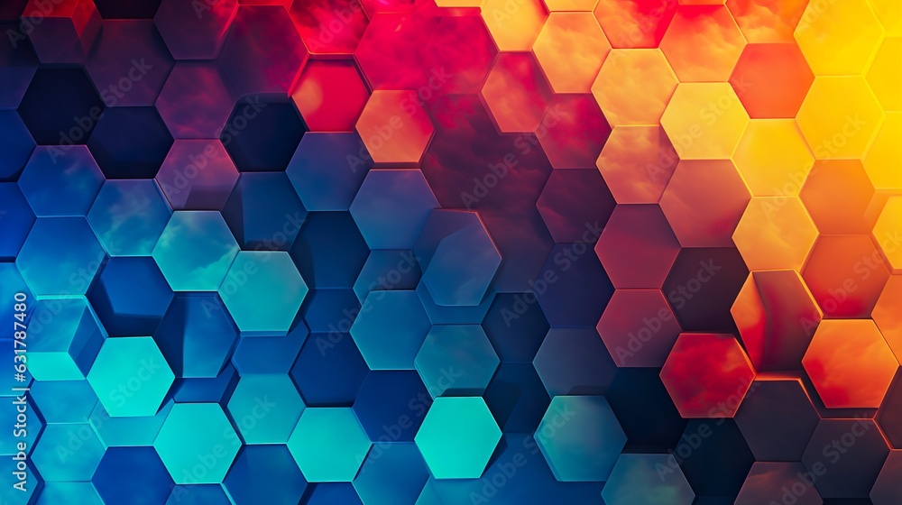 Wall mural abstract technological hexagonal background. 3d rendering watercolor