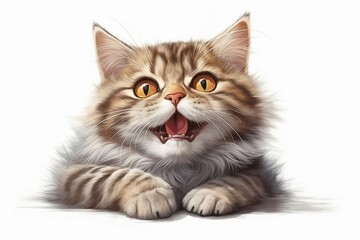 Fototapeta premium Happy cat portrait, Pet products, Pet care magazines, white background