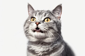 Fototapeta premium Happy cat portrait, Pet grooming services, Pet care, white background