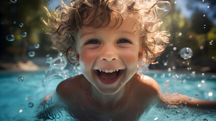 Fototapeta na wymiar Joyful Kid Swimming Underwater: A Picture of Adventure and Happiness. Generative Ai. 