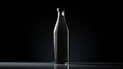 black glass bottle on a dark surface