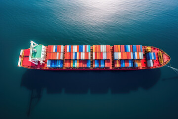 Generative AI. aerial view container cargo ship from industrial port in the sea, international transportation, industrial, business logistic, import and export oversea concept