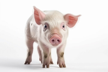 Young pig on white background.
