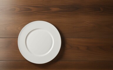 white plate seen from above on wooden table