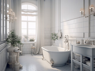 Fototapeta na wymiar Classic bathroom offering a calming ambiance. AI Generate. 