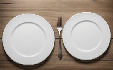 white plate seen from above on wooden table