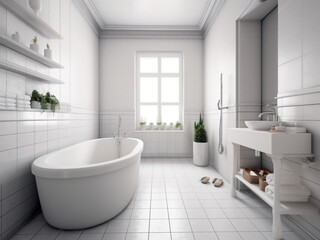 Fototapeta na wymiar Serene white bathroom offering a relaxing retreat. AI Generate. 