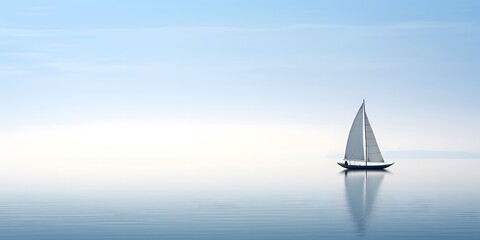Sailboat in the sea on a background of blue sky. Minimalist sailing background. Generative AI. - obrazy, fototapety, plakaty