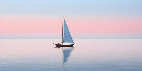 Perfect sailing background. Sailboat is reflecting on the still water. Amazing sailing concept design. Generative AI.