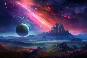 Fototapeta premium A planet in universe with other life , space planets. Generative Ai.