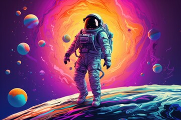 Astronaut in space with universe background in pastel colors. Generative Ai.