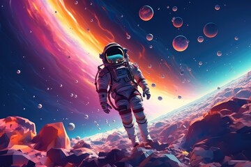 Obraz premium Astronaut in space with universe background in pastel colors. Generative Ai.