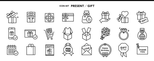プレゼント、ギフト、ショッピング　アイコンセット