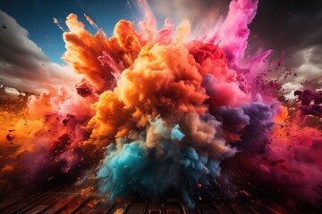 Obraz na płótnie Canvas music background with headphones and vibrant colours explosion,