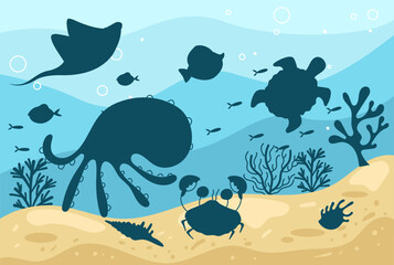 Fototapeta na wymiar Sea animal underwater ocean world background concept. Vector flat graphic design illustration