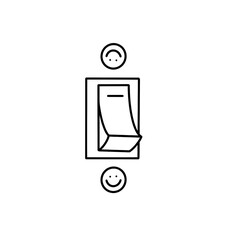 illustration of a smiley and upside down smiley on the light on/off buttons, on/off buttons with upside down and straight smile emojis on both the bottom and top