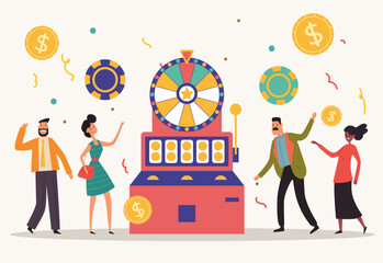 Lottery prize lucky wheel casino slot game concept. Vector flat graphic design illustration
