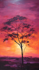 Oil painting of a sunset silhouette with warm colored background hd phone wallpaper ai generated