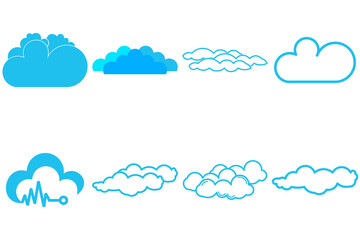 Obraz premium Set of clouds isolated on white background. Weather signs. blue paper stickers. Collection of clouds icon
