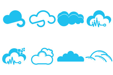 Set of clouds isolated on white background. Weather signs. blue paper stickers. Collection of clouds icon