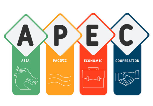 APEC - Asia Pacific Economic Cooperation acronym. business concept background. vector illustration concept with keywords and icons. lettering illustration with icons for web banner, flyer, landing