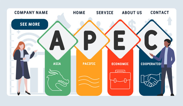 APEC - Asia Pacific Economic Cooperation acronym. business concept background. vector illustration concept with keywords and icons. lettering illustration with icons for web banner, flyer, landing
